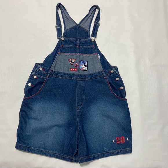 Disney Pants - 28 Disney Overall Shorts W/ Mickey Patches & 2toned Denim